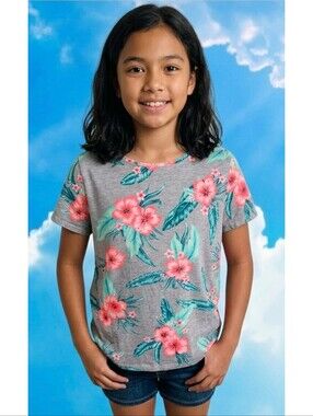 SO Favorite Tee Tropical Floral Gray Size XL (14/16)